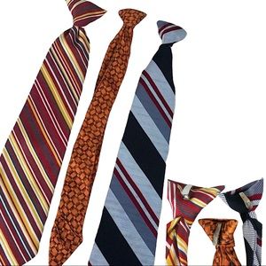 Multicolored striped short silky clip on tie bundle of 3 VINTAGE EUC 👔